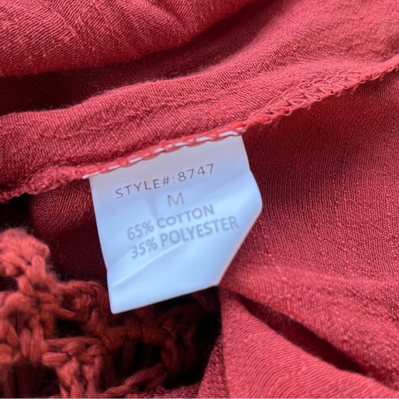 Vivid Hippie Gypsy Bohemian Cinnamon Orange Crochet Fringed Pullover Top NWT - Picture 10 of 10